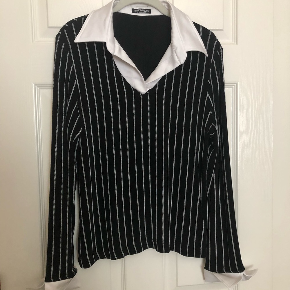 Softwear by Mark Singer Black And White Tuxedo Top